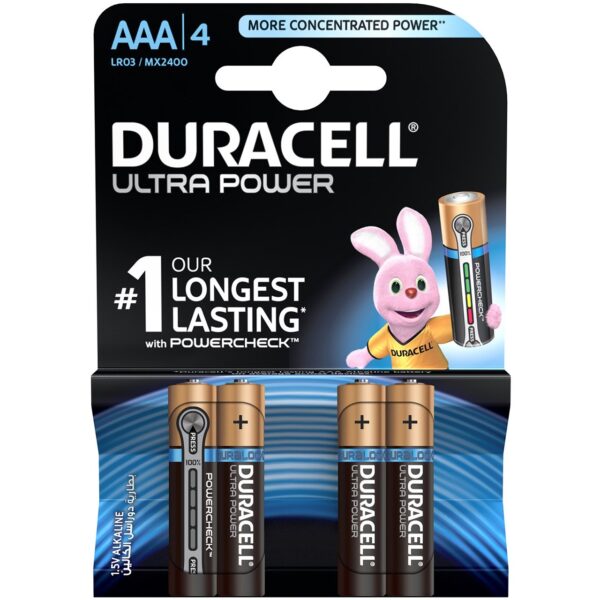 باتری نیم قلمی دوراسل مدل Ultra Power Duracell With Power Check بسته 4 عددی